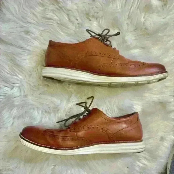 Cole haan original zerogrand camel tan brown brogue lace up 10.5 - Picture 4 of 7